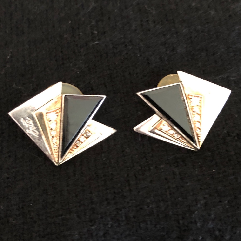 Art Deco Black and Gold Geometric Earrings